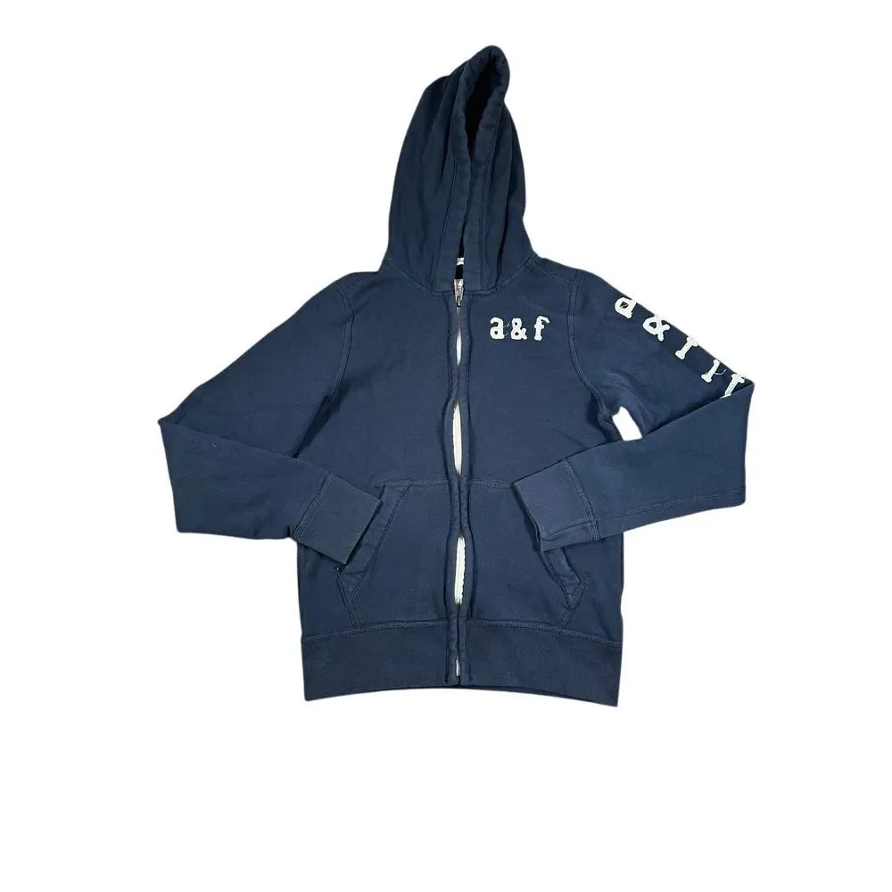 Abercrombie & Fitch‎ Navy Blue Full Zip Hoodie Sweatshirt Classic Logo Casual